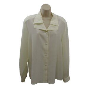 Meeting Street Blouse Womens Sz 14 Ivory Double Collar Topstitching Long Sleeve